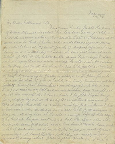 Robert McFarland letter, 27 January 1918. Private collection.