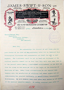 James Swift & Sons letter, General Correspondence – 1916. University of Auckland Administrative Archives.