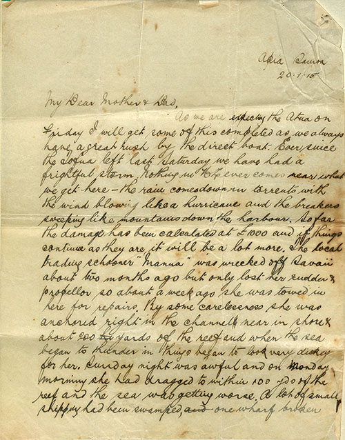 Robert McFarland letter from Samoa, 20 January 1915